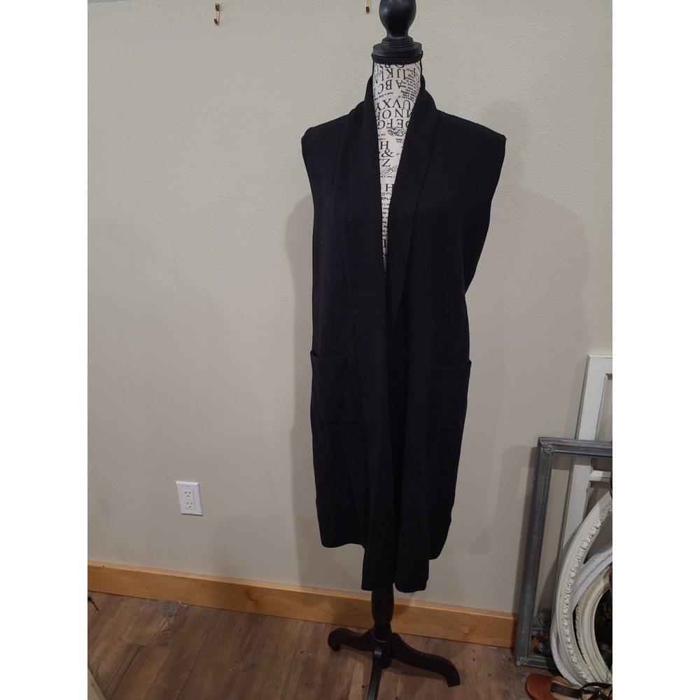 Philosophy Women SZ L  Black Sleeveless Long Vest Pockets office career staple